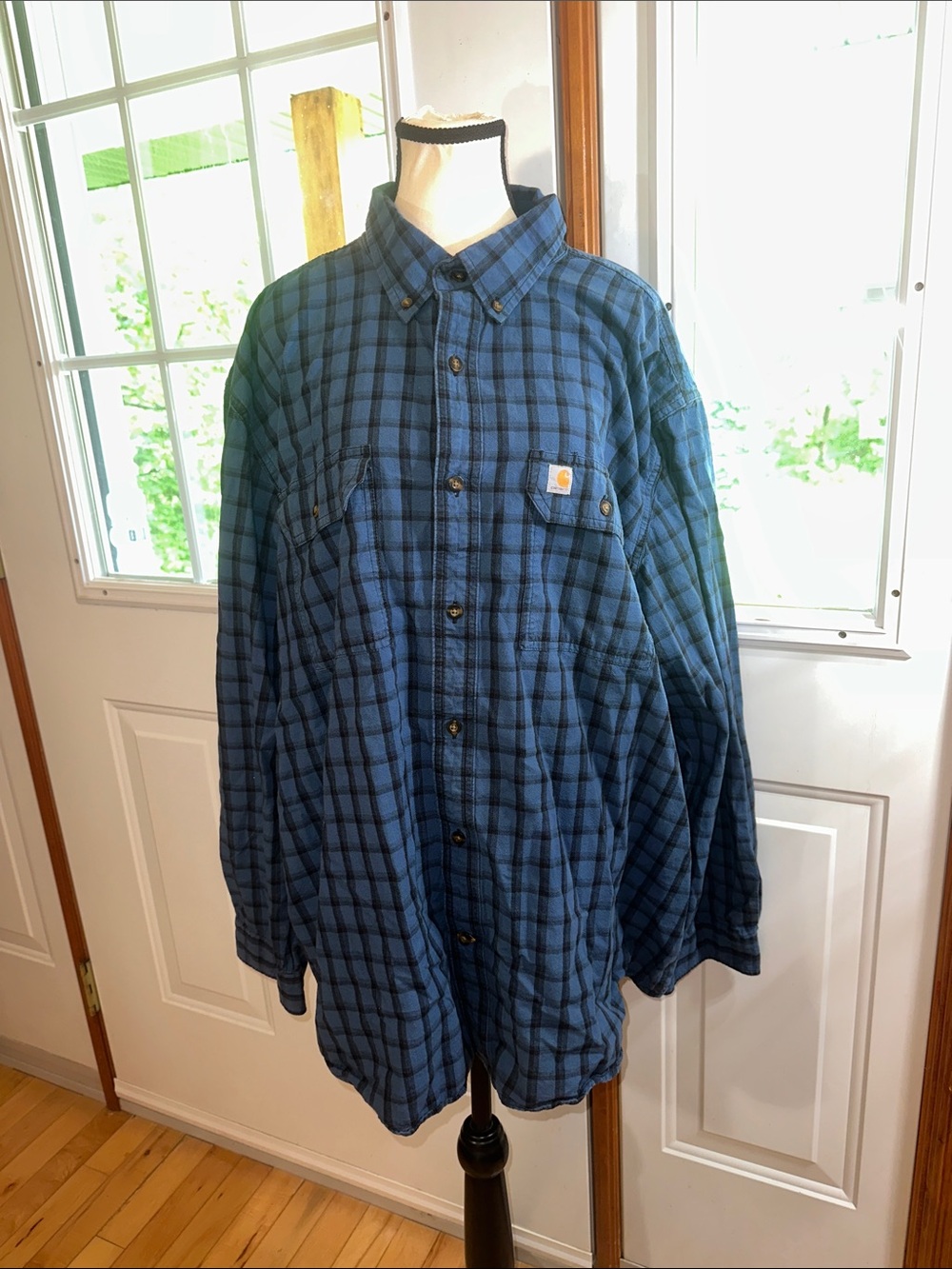 Carhartt Navy and Black Plaid Button-Down Work Shirt